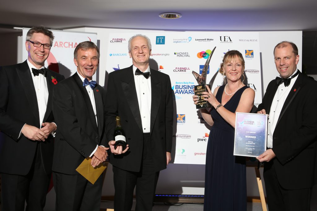 (left to right): James Hunter, Mills and Reeve, James Allen, Roche, Nick Perrin, Finance Director of CVS, Helen Wiseman, Director of HR at CVS, Andy Grimbly, PwC