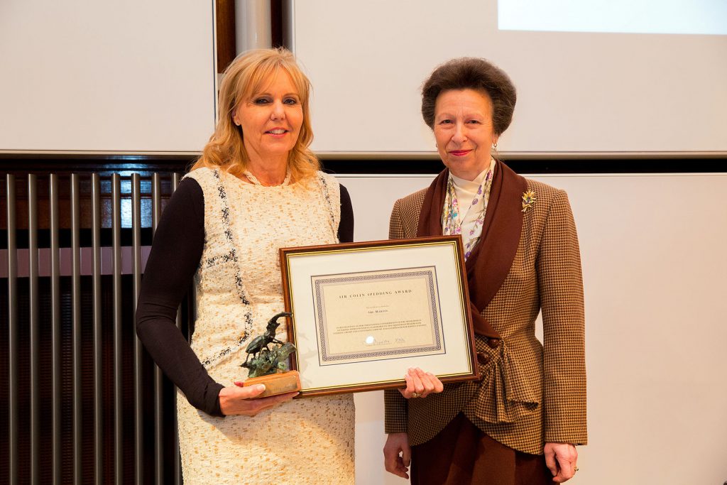 2016 Sue Martin BHSII receiving the Sir Colin Spedding Award from HRH The Princess Royal, President of the National Equine Forum.